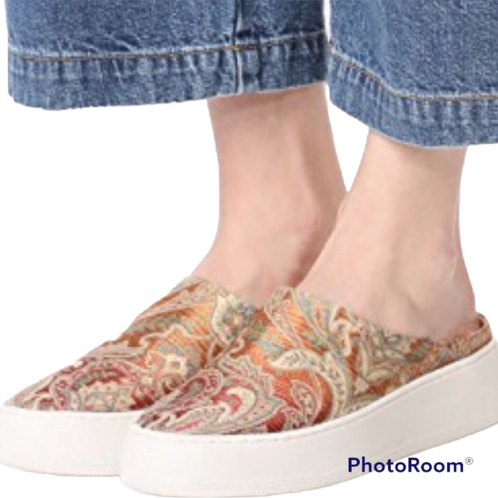 Free People Wynwood Brocade Orange Combo Paisley Tapestry Slide Sneakers 38